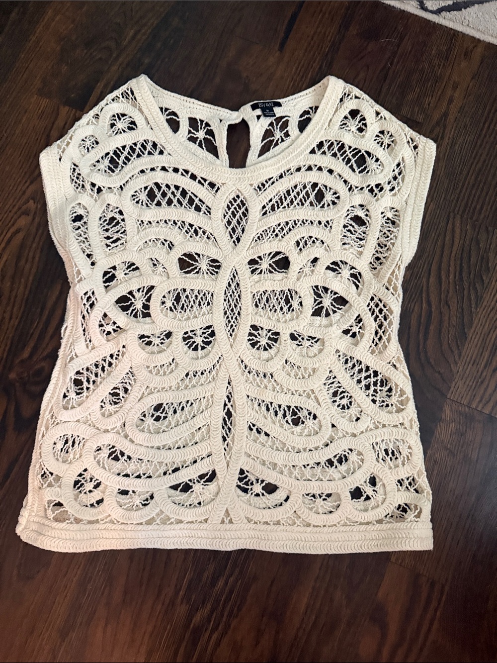 Openwork Crochet Sleeveless Top - Cream